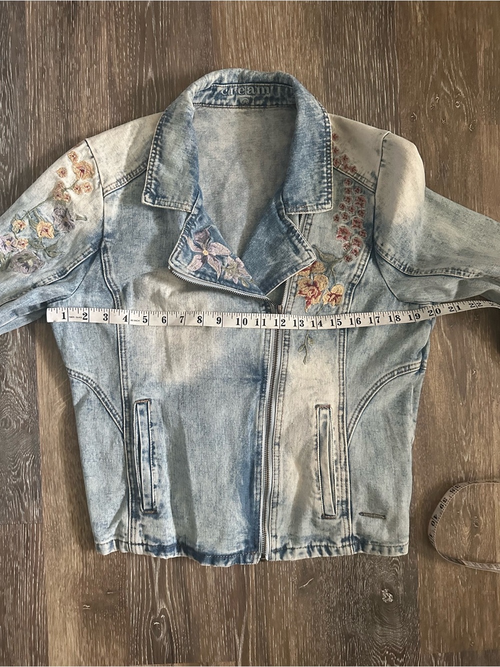 Cream Embroidered Denim Jacket Fits - Picture 11 of 16